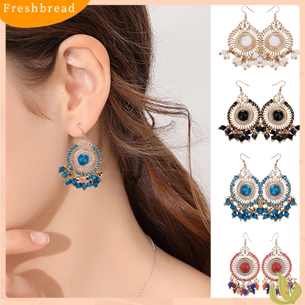 &lt; Freshbread &gt; 1pasang Wanita Anting Kait Warna-Warni Etnik Anti-Cacat Gaya Bohemia Rumbai Drop Earrings Perhiasan Wanita