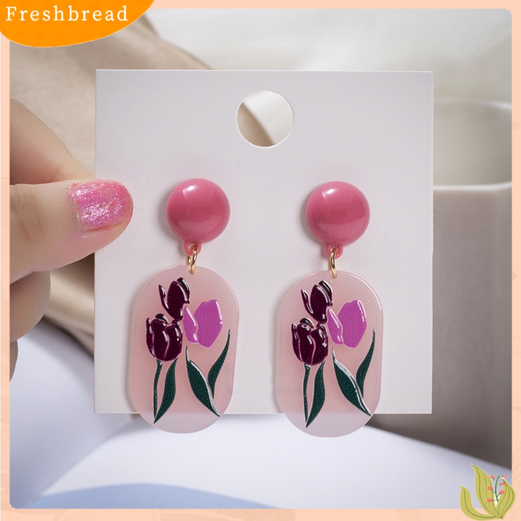 &lt; Freshbread &gt; 1pasang Anting Menjuntai Wanita Timbul Perhiasan Motif Tiga Dimensi Warna Cerah Motif Bunga Anting Stud Untuk Pakaian Sehari-Hari