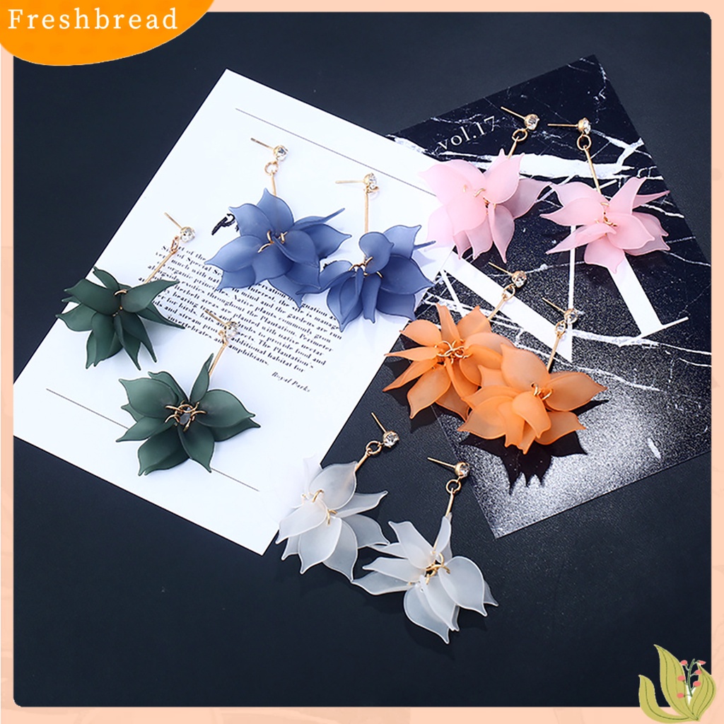 &lt; Freshbread &gt; 1pasang Drop Earrings Kelopak Bunga Liontin Telinga Dekorasi Alloy Wanita Anting Menjuntai Panjang Untuk Pesta Ulang Tahun