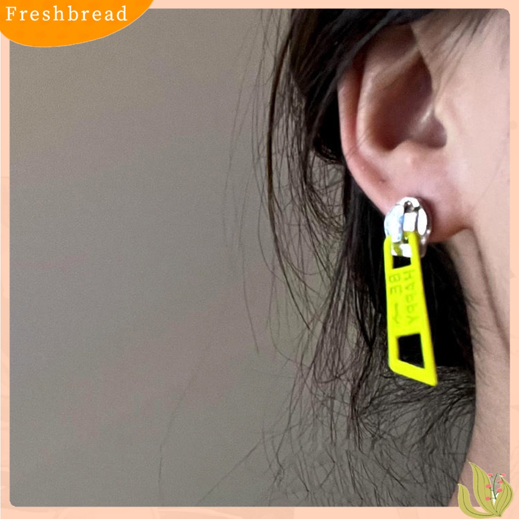 &lt; Freshbread &gt; 1pasang Menjuntai Anting Lucu Vintage Warna Cerah Eye-catching Pengerjaan Halus Berdandan Hypoallergenic Kepribadian Ritsleting Stud Earrings Perhiasan Aksesoris