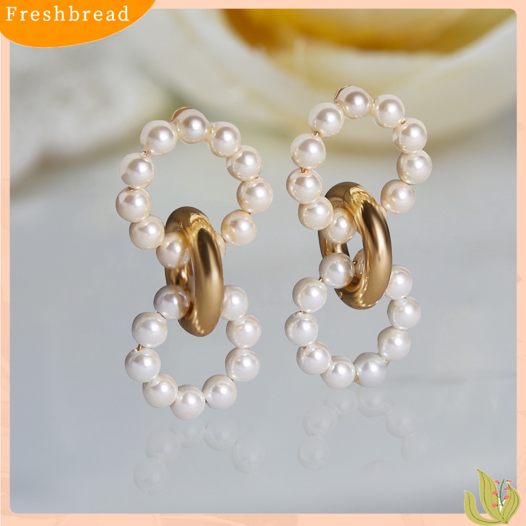 &lt; Freshbread &gt; Bohemian Bulat Mutiara Imitasi Anting Pejantan Telinga Besar Aksesori Perhiasan Fashion