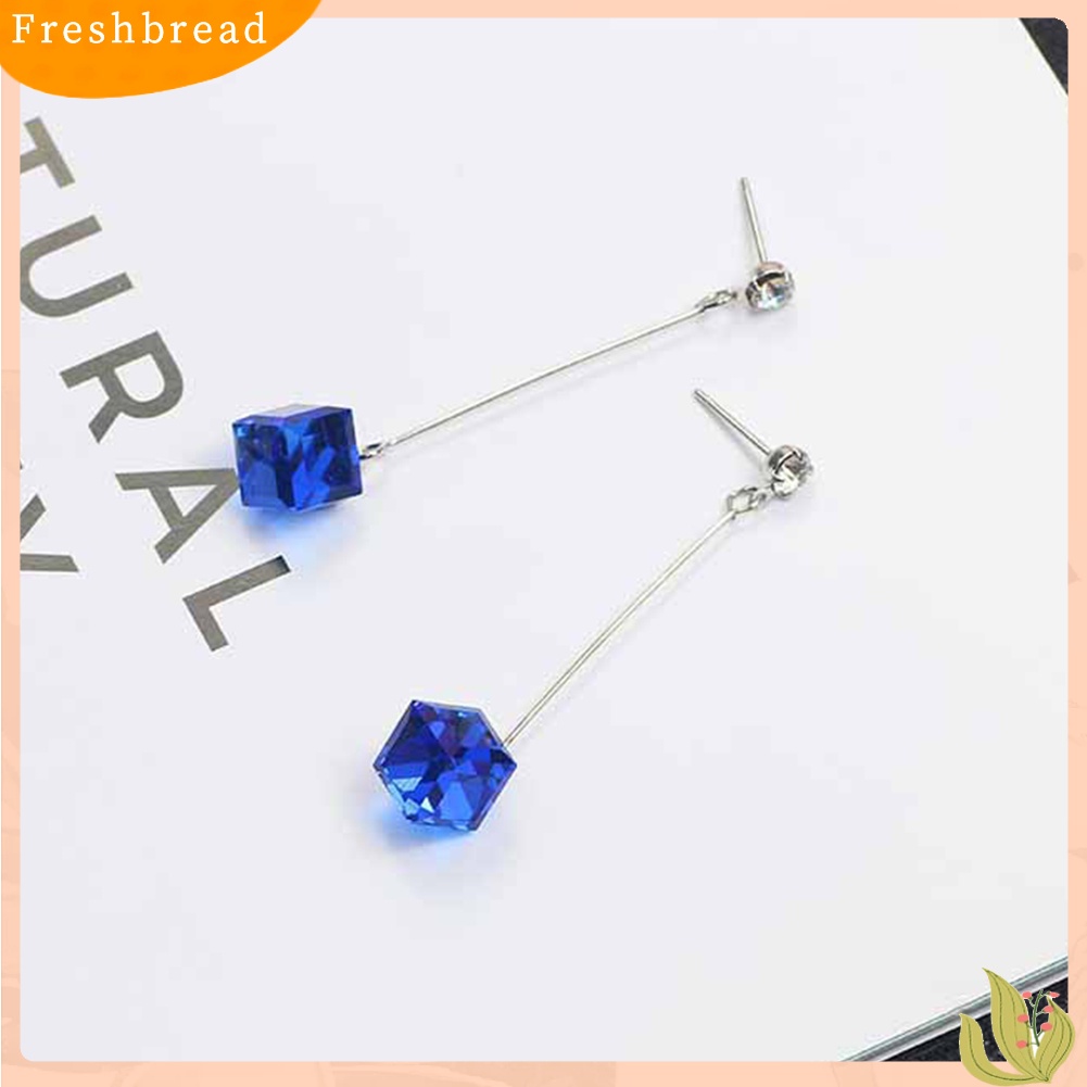 &lt; Freshbread &gt; Wanita Transparan Kubikal Berlian Imitasi Bar Menjuntai Ear Stud Earrings Perhiasan Hadiah