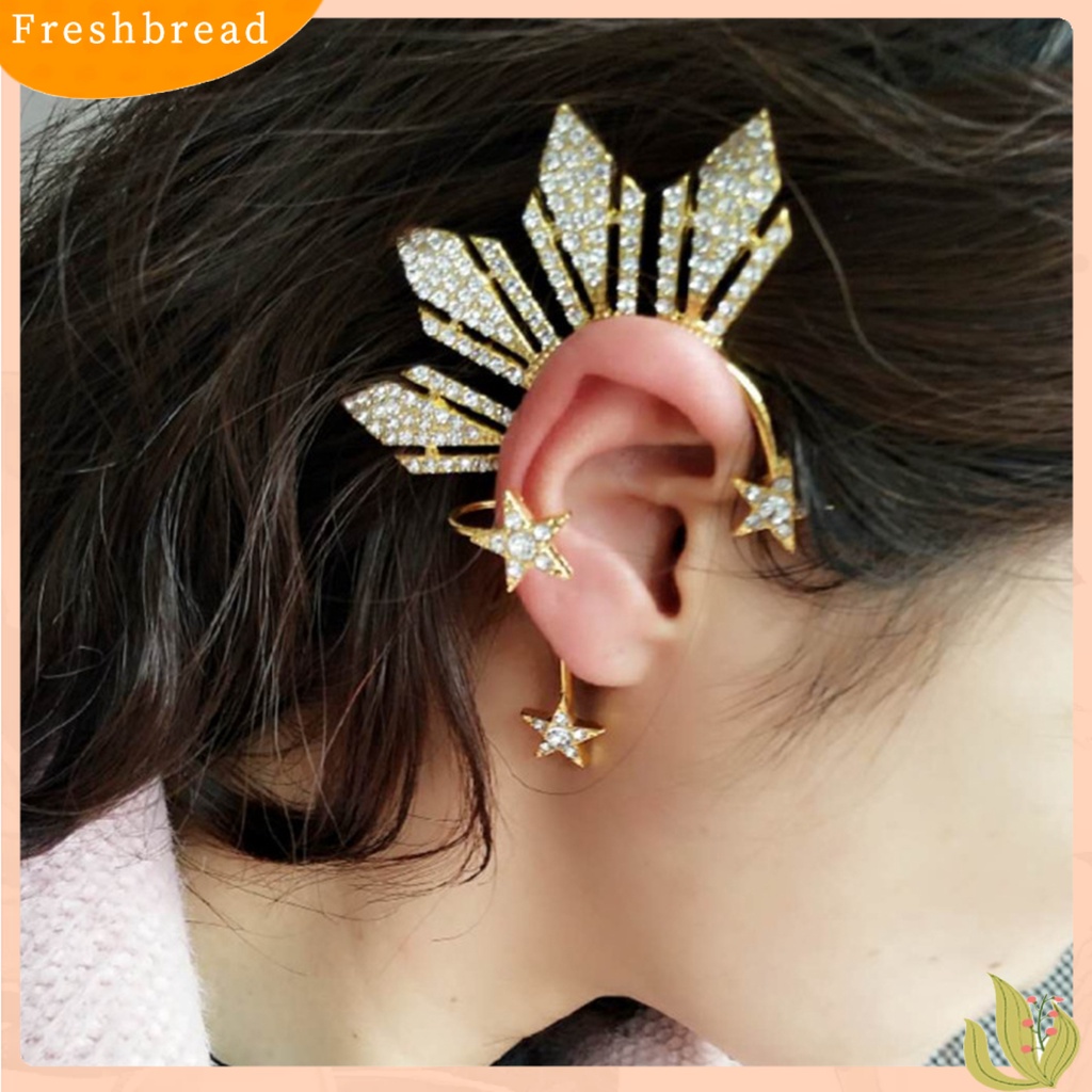 &lt; Freshbread &gt; 1Pc Klip Telinga Non Piercing Kristal Imitasi Mengkilap Geometris Electroplating Wanita Pentagram Berbentuk Kipas Telinga Manset Anting Perhiasan Dekorasi Hadiah Untuk Perjamuan