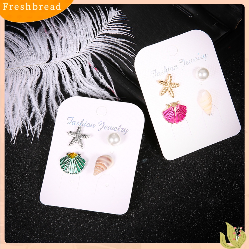 &lt; Freshbread &gt; 4Pcs/Set Musim Panas Pantai Bintang Laut Kerang Mutiara Imitasi Wanita Stud Earrings Hadiah