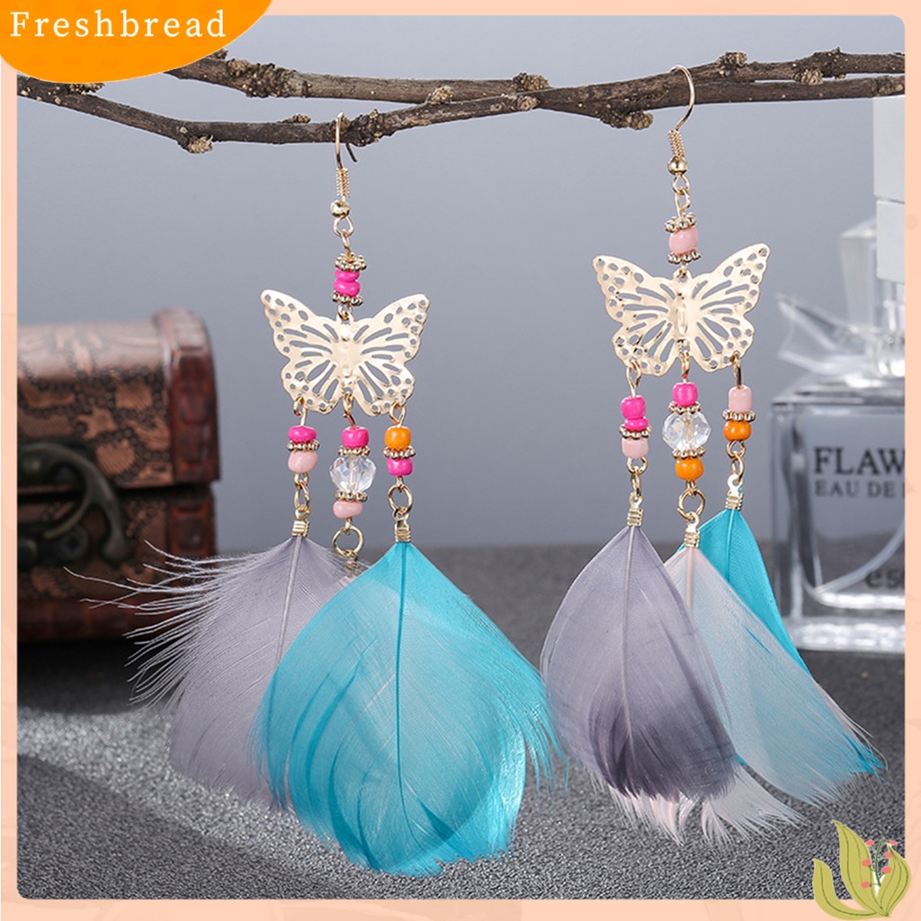 &lt; Freshbread &gt; 1pasang Lady Earrings Bulu Sintetis Bohemia Kreatif Jumbai Etnik Menjuntai Earrings Jewelry