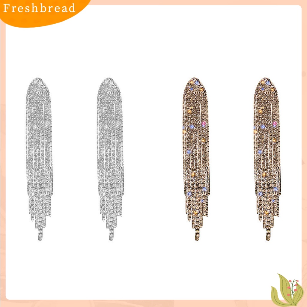 &lt; Freshbread &gt; 1pasang Menjuntai Anting Bling Berlian Imitasi Elegan Hadiah Bohemian Logam Jumbai Wanita Stud Earrings Fashion Jewelry