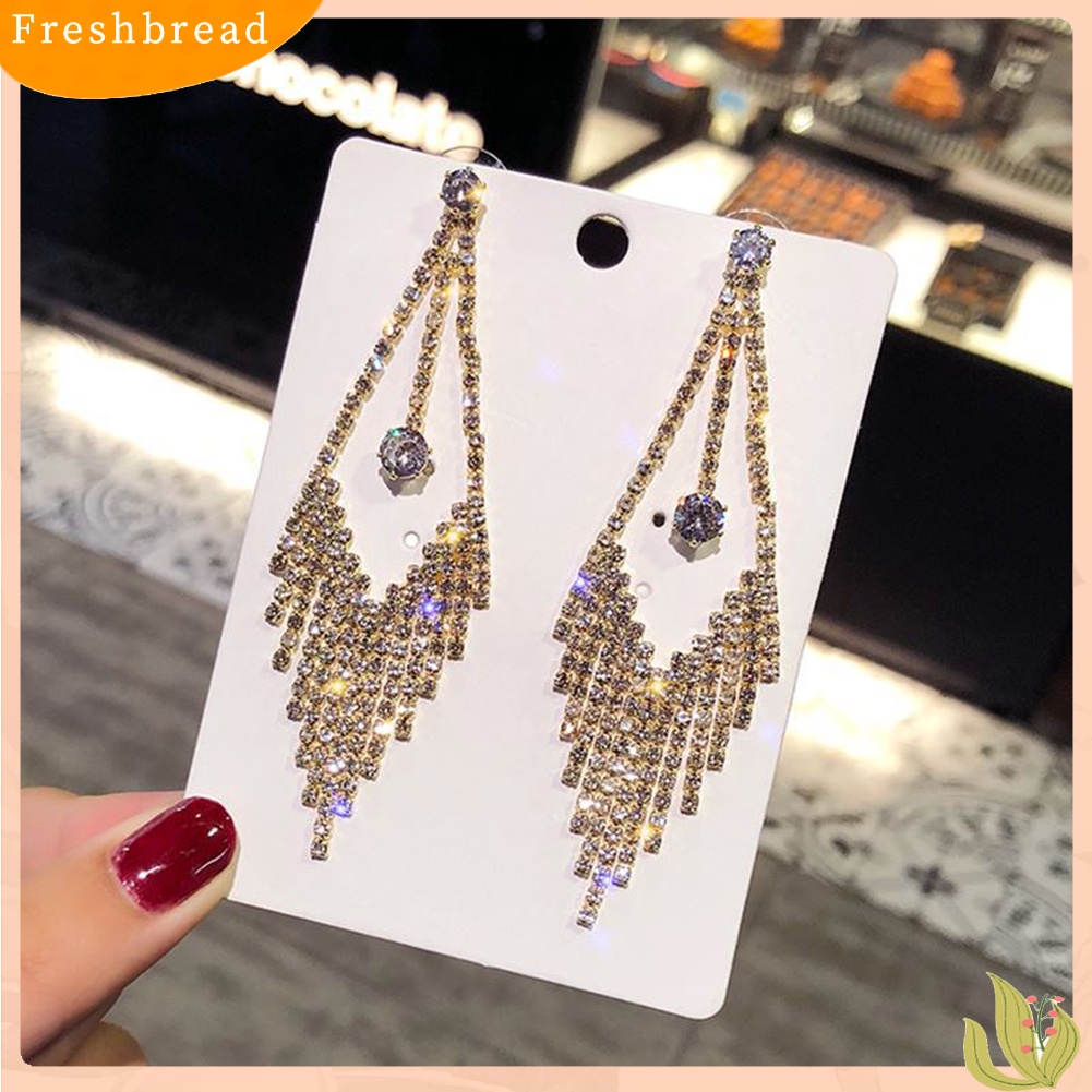 < Freshbread > Mewah Geometris Rumbai Berlian Imitasi Menjuntai Panjang Wanita Stud Earrings Perhiasan Hadiah