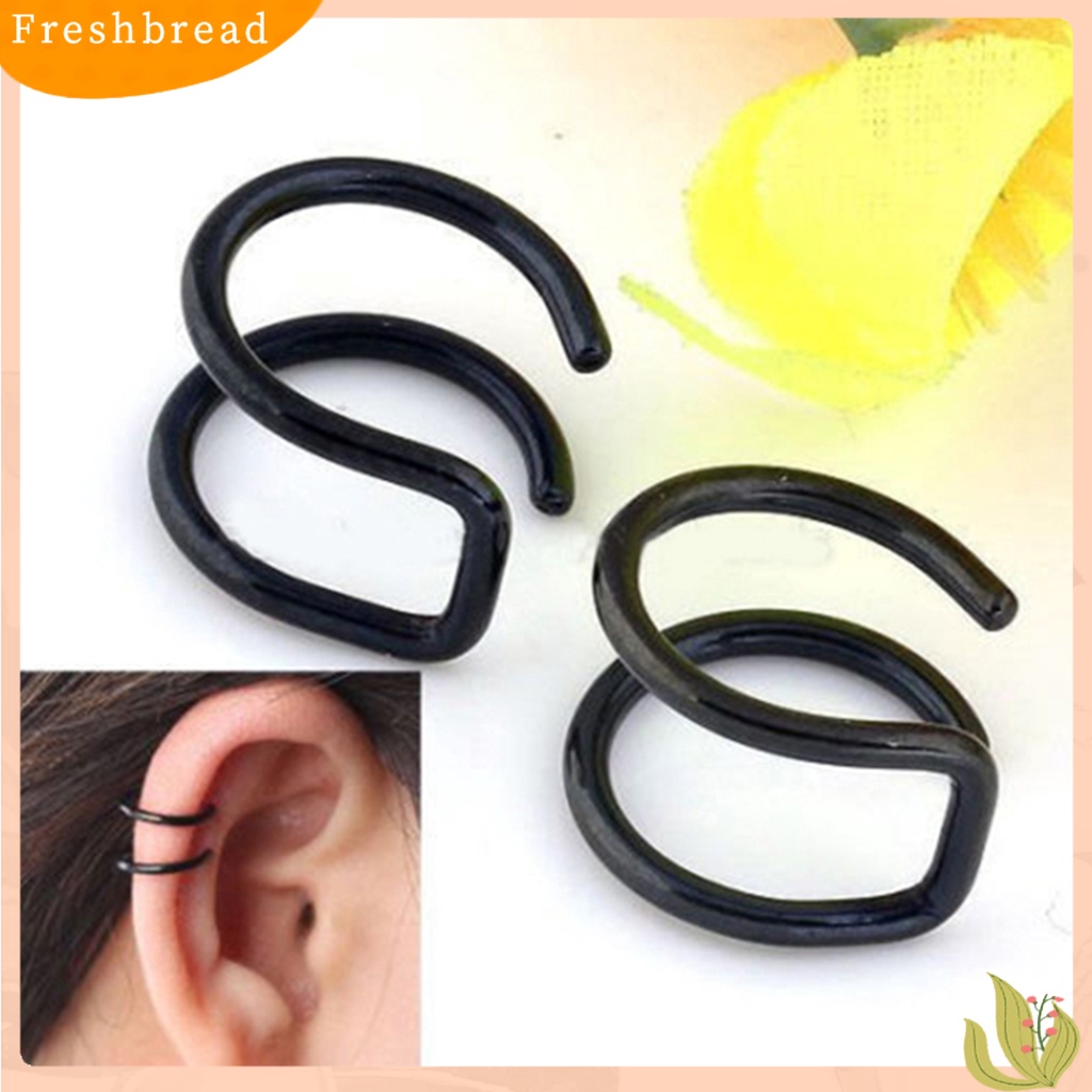 &lt; Freshbread &gt; Ear Clip Cuff Keren Non Piercing Anting Tulang Rawan Palsu Stainless Steel 2baris Untuk Bar