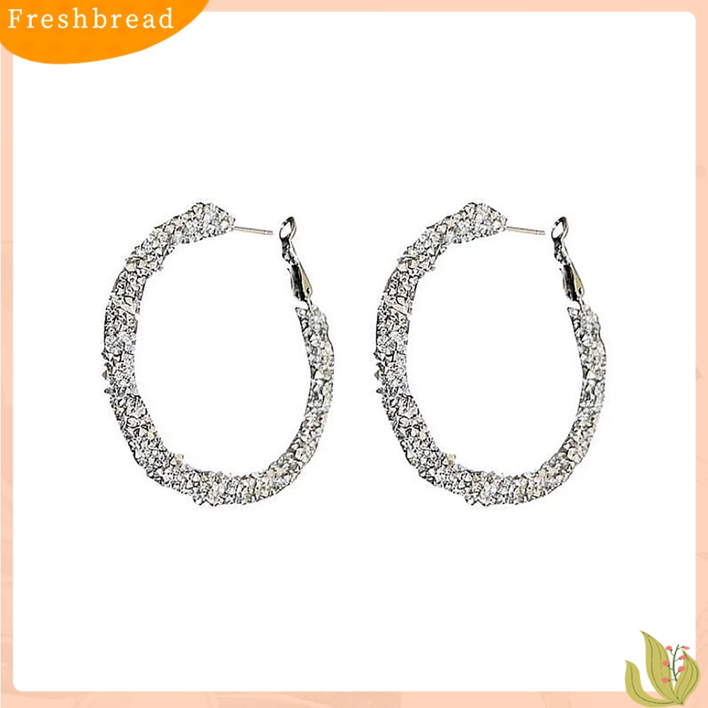 &lt; Freshbread &gt; 1pasang Anting Hoop Temperamen Elegan Berlian Imitasi Mengkilap Hias Berkilau Hadiah Wanita Anting Bulat Pesona Perhiasan Aksesori Busana