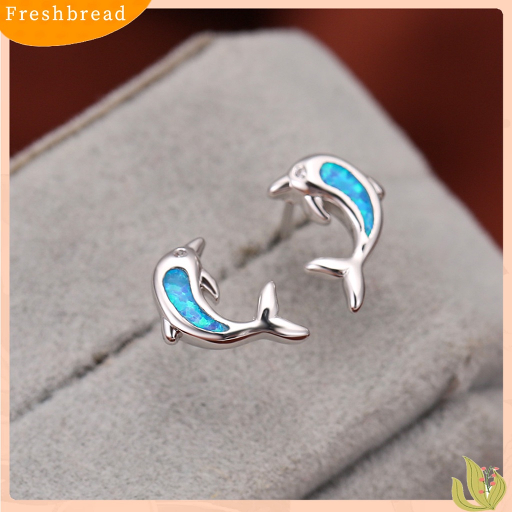 &lt; Freshbread &gt; 1pasang Lady Ear Studs Bentuk Dolphin Perhiasan Batu Imitasi Berwarna Ringan Lucu Anting Tusuk Hewan Untuk Pacaran