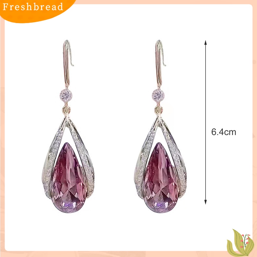 &lt; Freshbread &gt; 1pasang Anting Kait Kelas Tinggi Temperamen Elegan Berlian Imitasi Hadiah Imitasi Kristal Ungu Imitasi Tetesan Air Menjuntai Anting-Anting Perhiasan Fashion