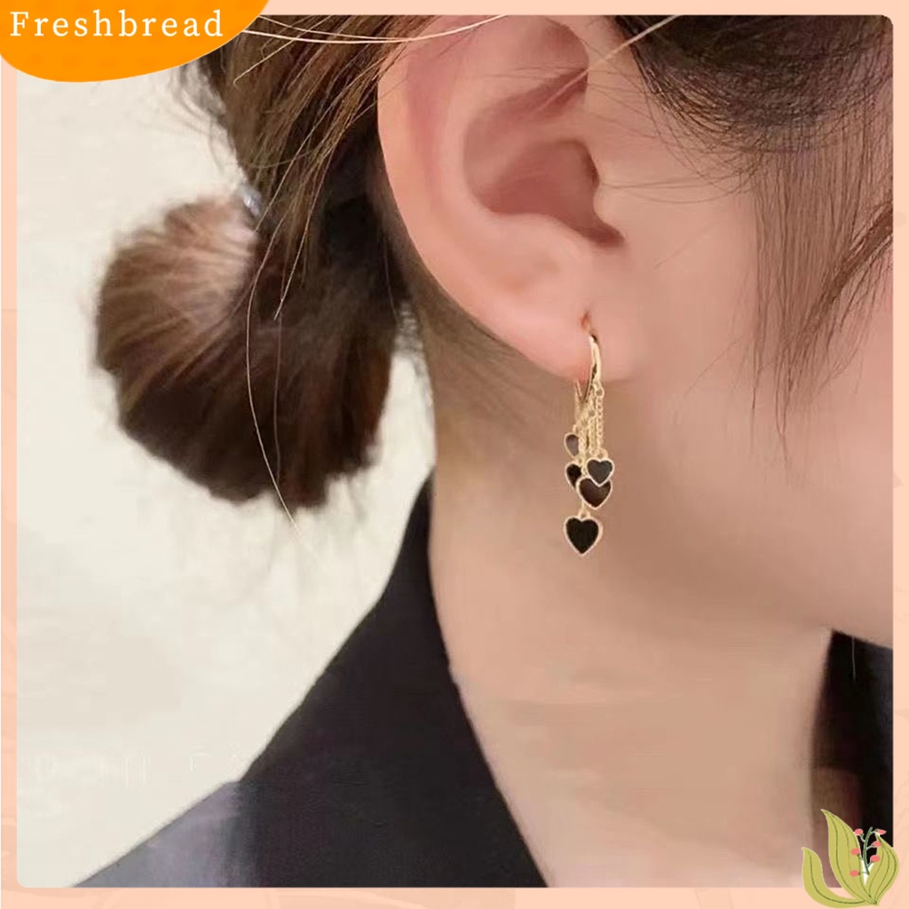 &lt; Freshbread &gt; 1pasang Wanita Menjuntai Anting Hitam Hati Jumbai Perhiasan Electroplating Bright Luster Drop Earrings Untuk Pakaian Sehari-Hari