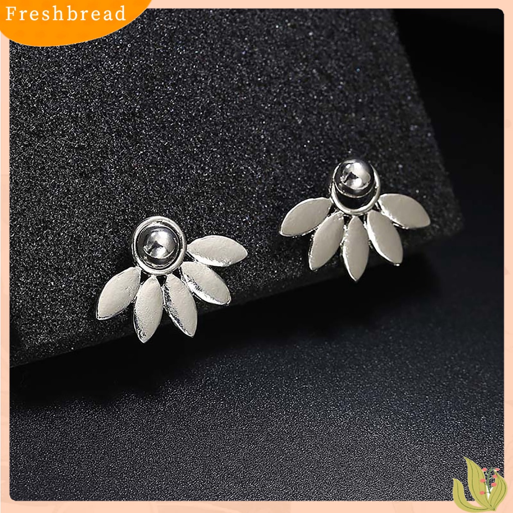 &lt; Freshbread &gt; 1pasang Tindik Menawan Depan Belakang Gaya Gantung Wanita Anting Bentuk Kipas Daun Stud Earrings Perhiasan Aksesori