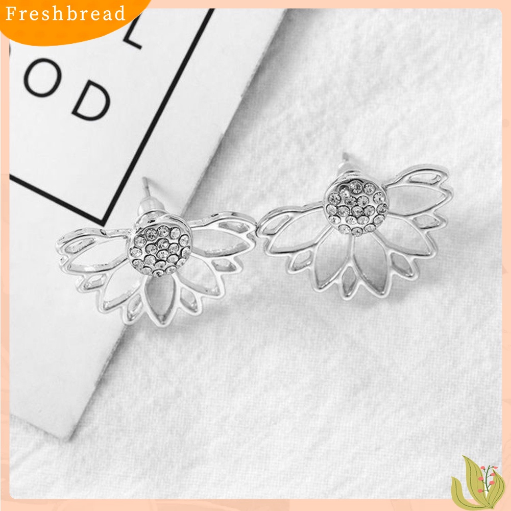 &lt; Freshbread &gt; Wanita Fashion Berlian Imitasi Mengkilap Berongga Keluar Telinga Jaket Stud Earrings Perhiasan Hadiah