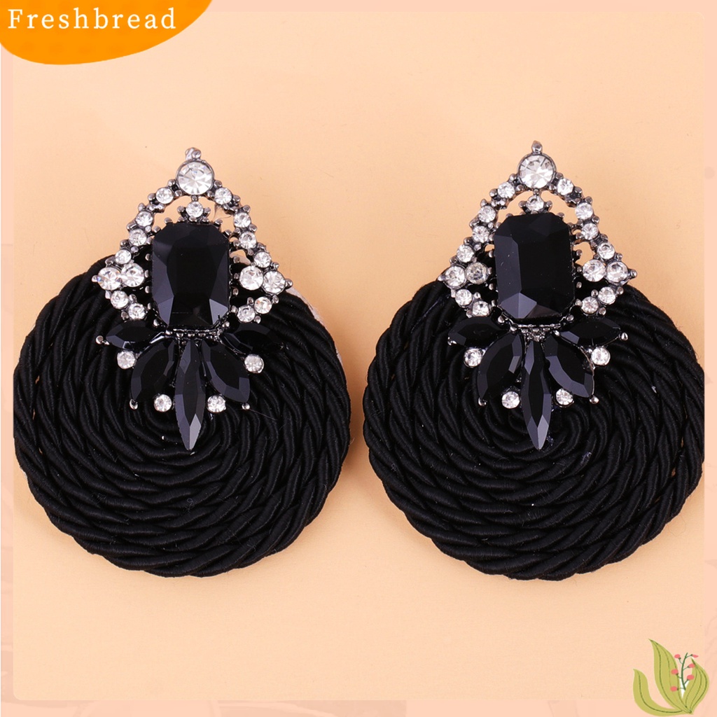 &lt; Freshbread &gt; 1pasang Wanita Buatan Tangan All-match Bulat Berlian Imitasi Drop Earring Perhiasan Fashion