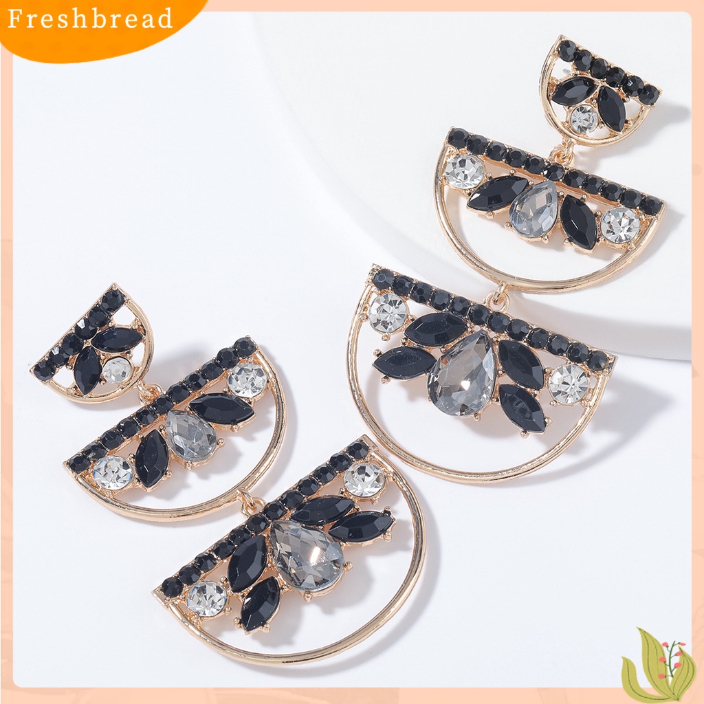 &lt; Freshbread &gt; Anting Warna-Warni Geometris Alloy Setengah Lingkaran Anting Menjuntai Panjang Untuk Wanita