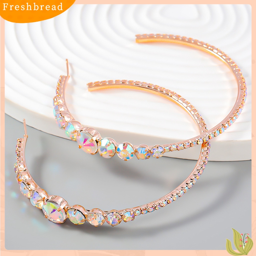 &lt; Freshbread &gt; 1pasang Anting Hoop Lingkaran Besar Tidak Alergi Electroplating Berlian Imitasi Mengkilap Hias Dekorasi Nickle Gratis Perhiasan Pesta Anting Hoops Wanita Hadiah