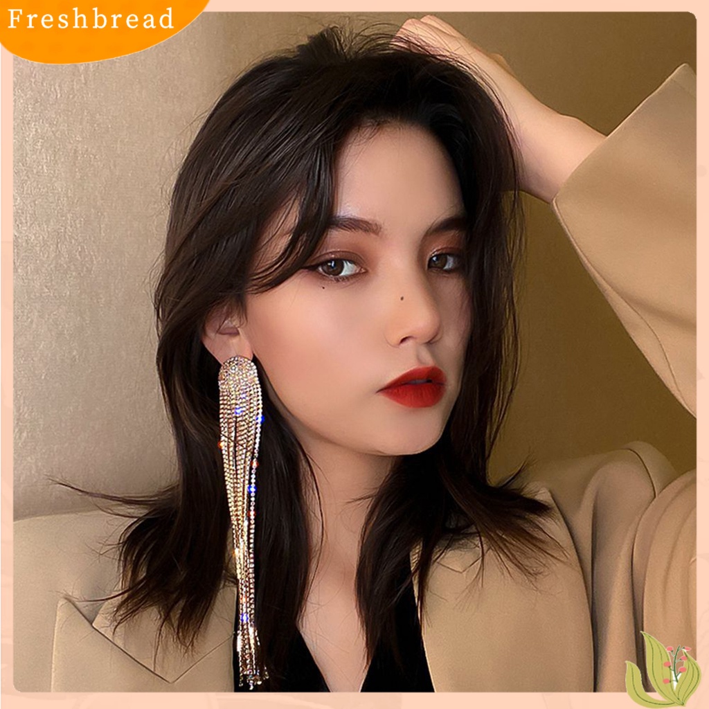 &lt; Freshbread &gt; 1pasang Drop Earrings Shiny Panjang Rumbai Penuh Berlian Imitasi Temperamen Berkilau Berdandan Hadiah Wanita Menjuntai Anting Pesona Perhiasan Aksesori Busana