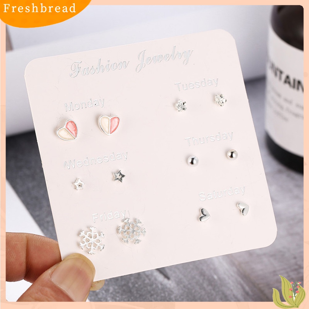 &lt; Freshbread &gt; 6pasang Wanita Snowflake Hati Bintang Daun Permata Imitasi Ear Stud Earrings Perhiasan Hadiah