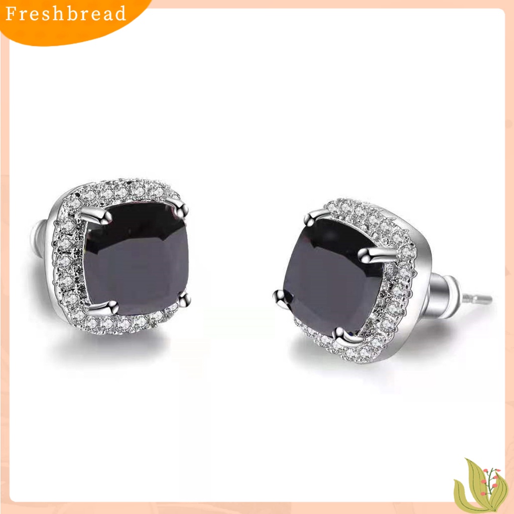 &lt; Freshbread &gt; 1pasang Giwang Telinga Persegi Kepribadian Indah Alloy Cubic Zirconia Hias Piercing Studs Earrings Untuk Kehidupan Sehari-Hari