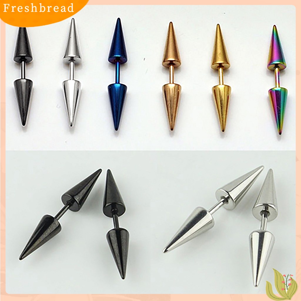 < Freshbread > 1pasang Stud Earring Pengerjaan Halus Wanita Aksesoris Portable Unisex Double Rivet Spike Earrings Untuk Pub