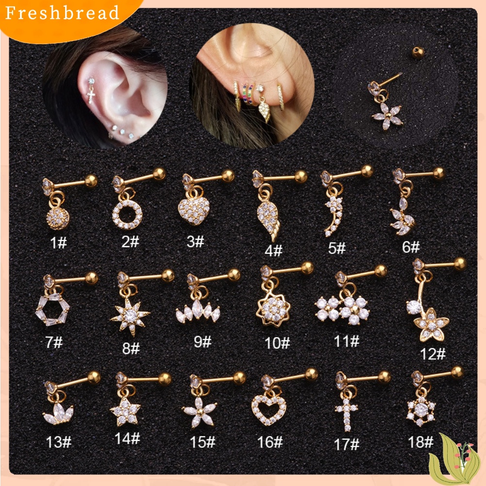 &lt; Freshbread &gt; 1Pc Wanita Berlian Imitasi Bunga Menjuntai Stud Anting Tindik Tulang Rawan Helix Perhiasan