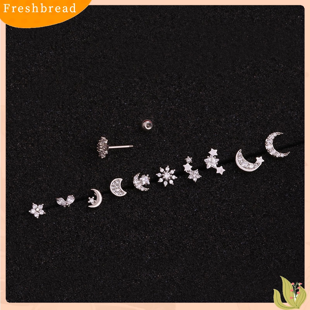 &lt; Freshbread &gt; 1Pc Wanita Cubic Zirconia Hias Bunga Bintang Bulan Tulang Rawan Stud Anting Perhiasan