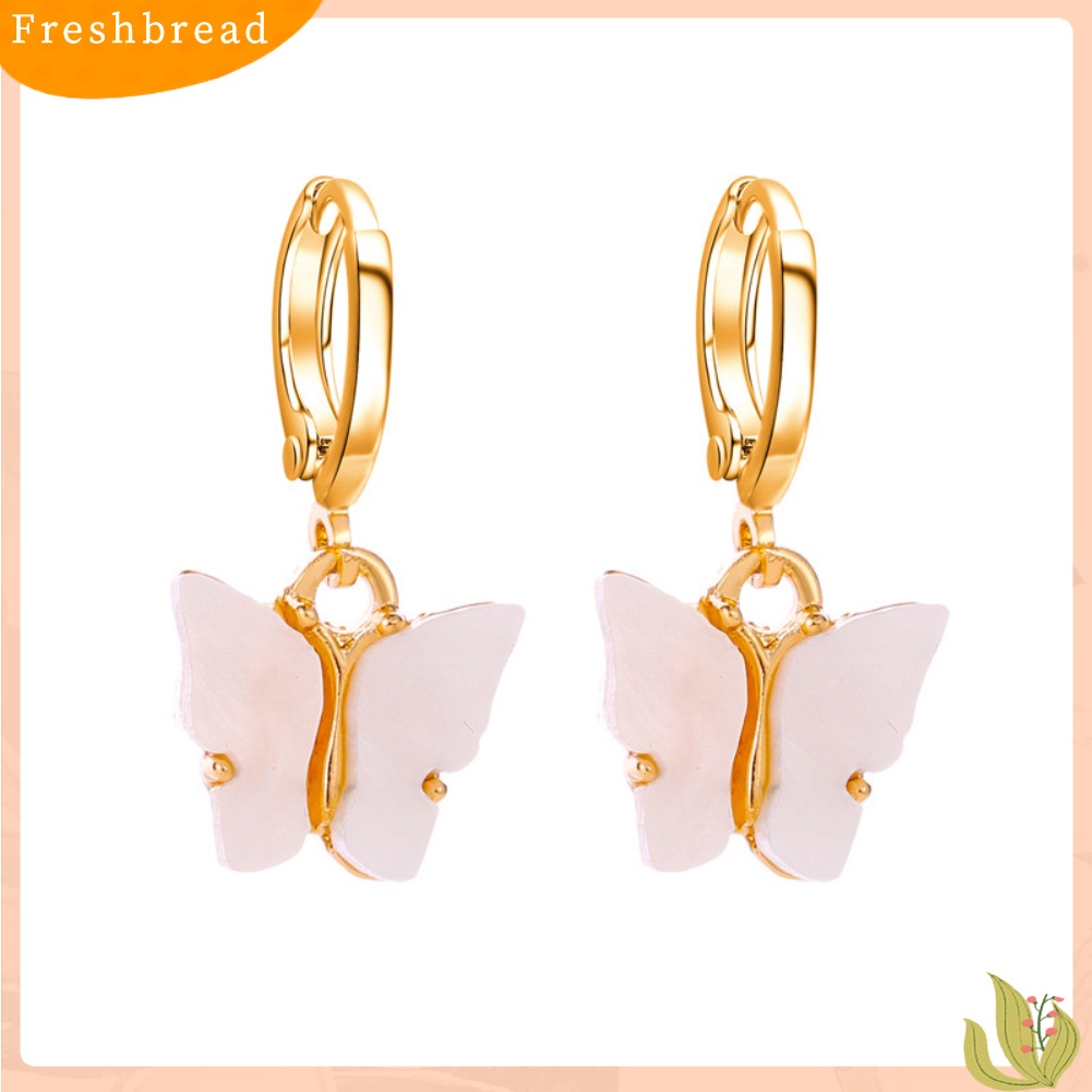 &lt; Freshbread &gt; Wanita Manis Permen Warna Akrilik Kupu-Kupu Menjuntai Huggie Earrings Perhiasan Hadiah