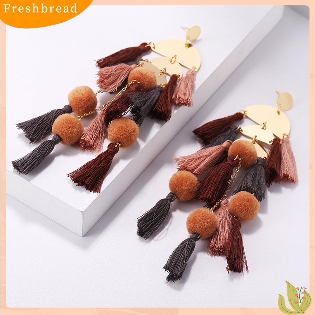 &lt; Freshbread &gt; 1pasang Anting Wanita Bentuk Setengah Lingkaran Tahan Jatuh Bohemian Multi-layer Rumbai Menjuntai Earrings Untuk Travel