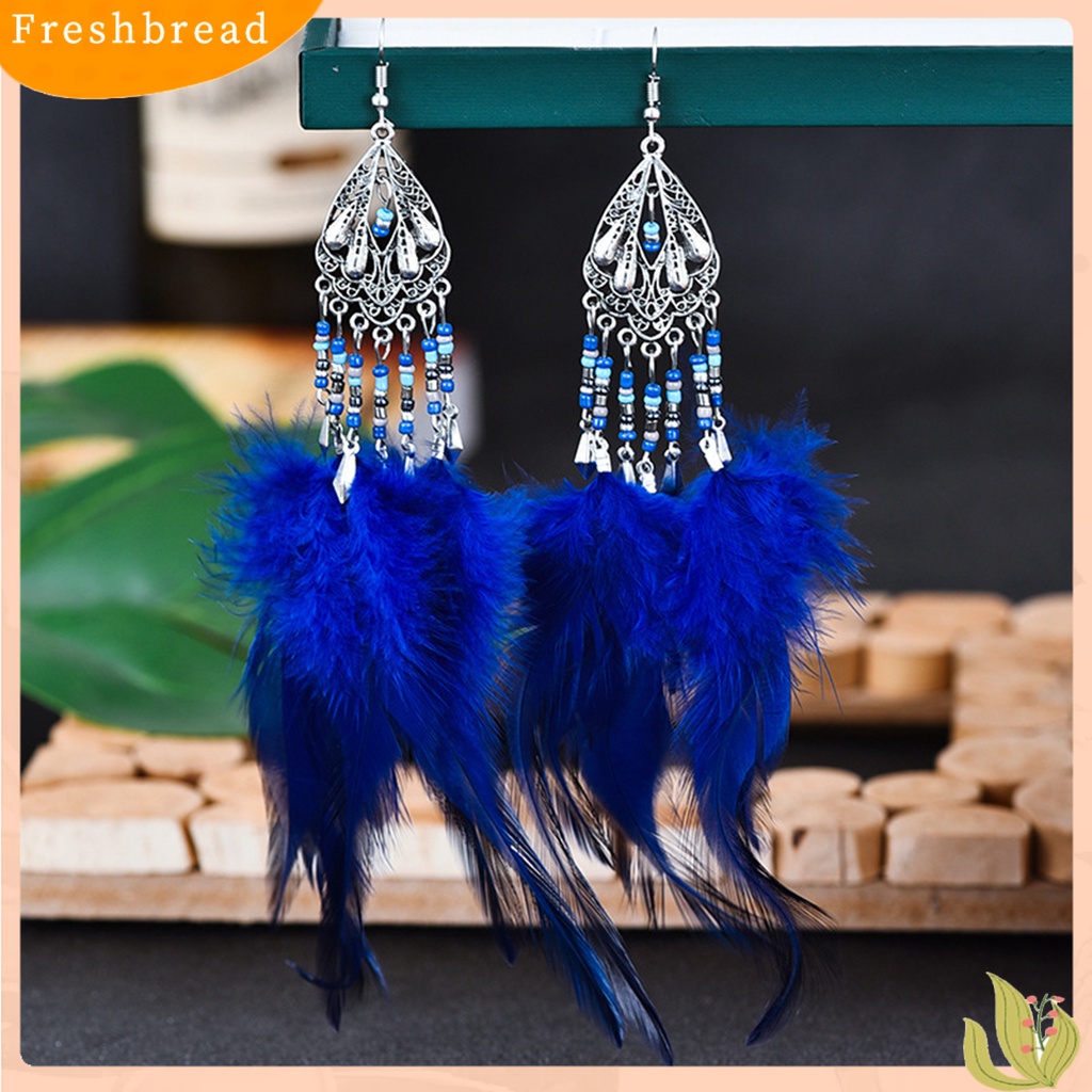 &lt; Freshbread &gt; 1pasang Anting Lady Gaya Bohemia Rumbai Bulu Anting Drop Etnik Untuk Pakaian Sehari-Hari