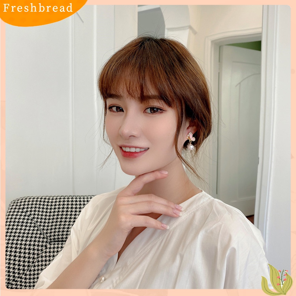 < Freshbread > Wanita Kupu-Kupu Bentuk Liontin Mutiara Imitasi All-match Stud Earrings Perhiasan Hadiah