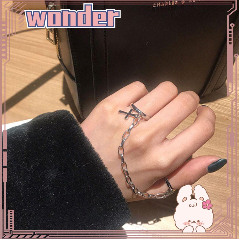 Wonder Punk Cincin Warna Perak Perhiasan Pesta Hip-Hop Wanita Pria Liontin Salib Yang Dapat Disesuaikan
