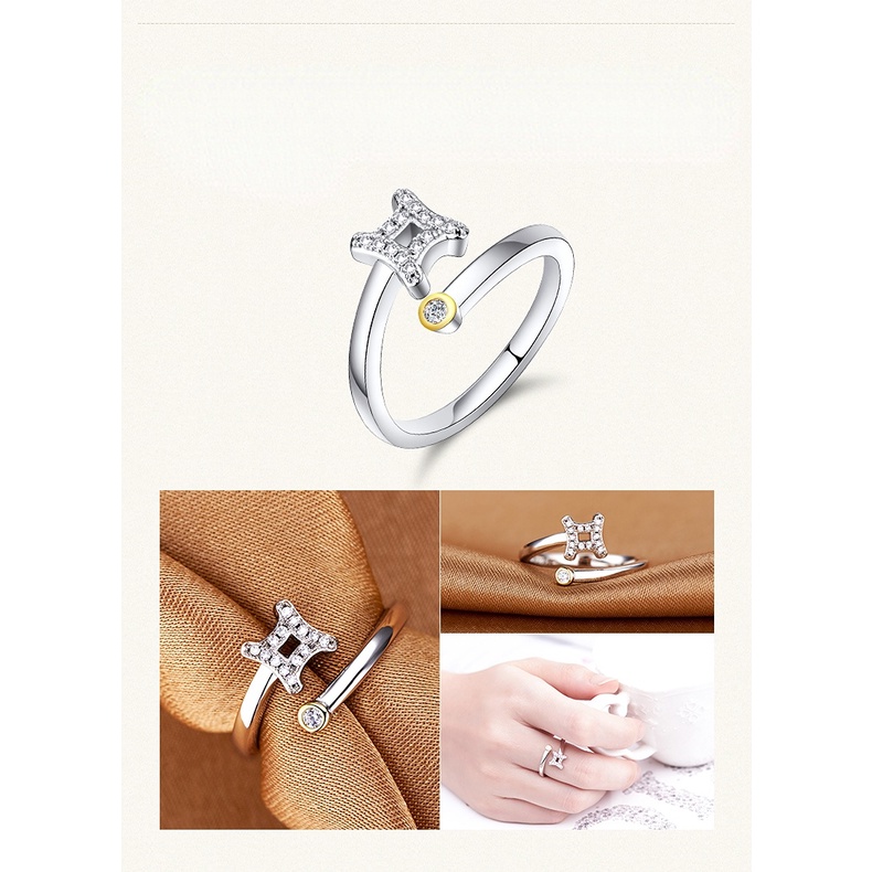 Goldkingdom Fashion Perhiasan Aksesoris Ready Stock Korea Fashion Perhiasan Perak Rasi Bintang Pembukaan Cincin Dua Belas Rasi Bintang Cincin Berlapis Dengan Platinum Dan Perhiasan Perak.