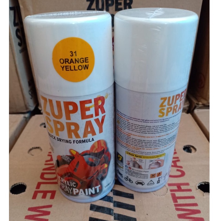 Zuper Spray Paint Pilok Pilox Warna Orange Yellow (P 31) 150cc/150ml