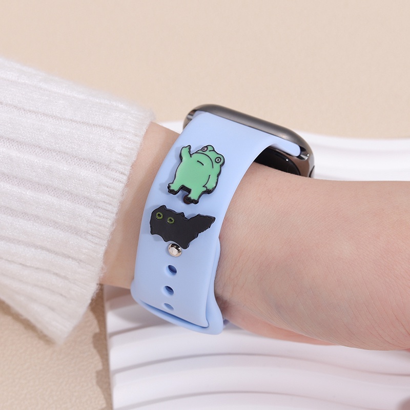 Kartun Hewan Charms Untuk Jam Tangan Froggy Kucing Hitam Hias Stud Charm Perhiasan Untuk Iwatch Tali Silikon Gelang Jam Charm