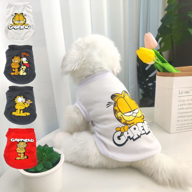 Tank Top Dog New Teddy Bichon Mini Medium Large Anjing Tank Top Katun Produk Pet Pakaian Motif Garfield