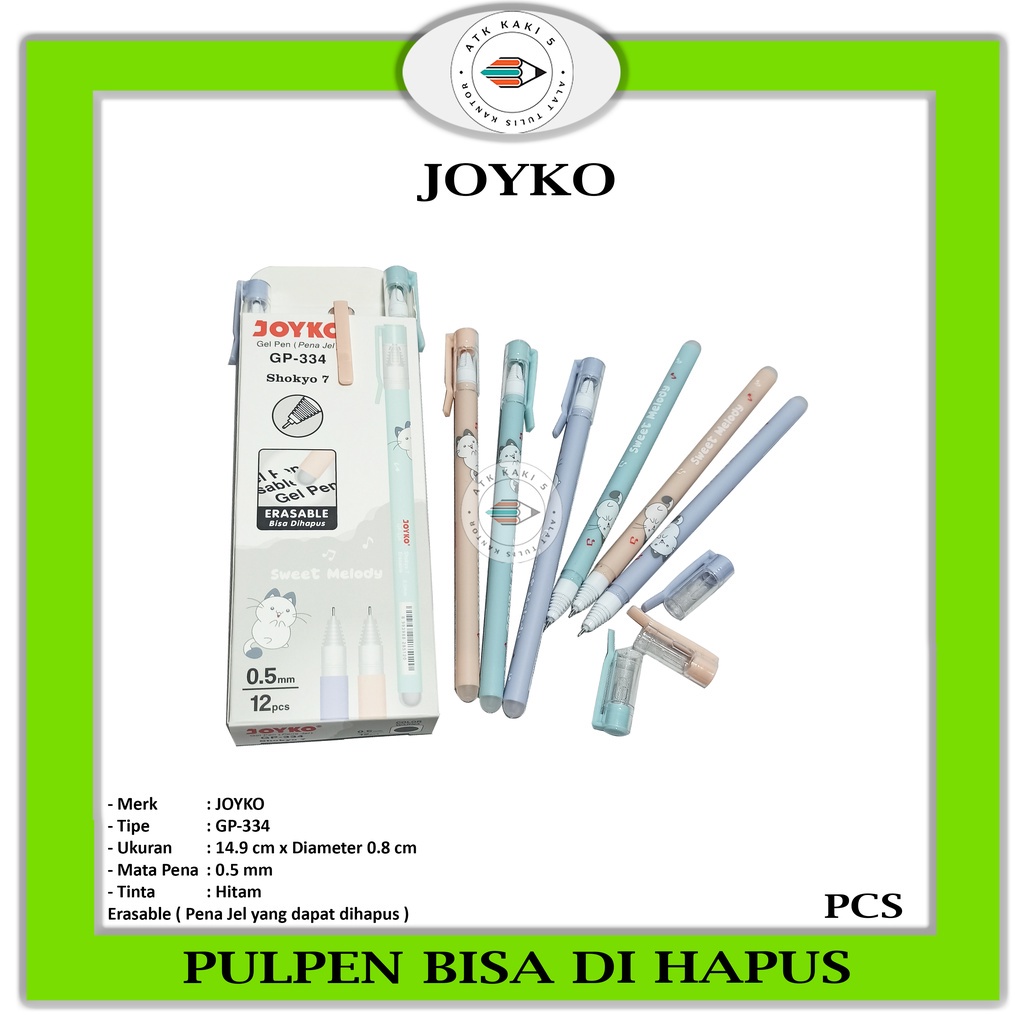 

JOYKO - Erasable Gel Pen 334 - Pulpen Yang Bisa di Hapus - Hitam - Pcs