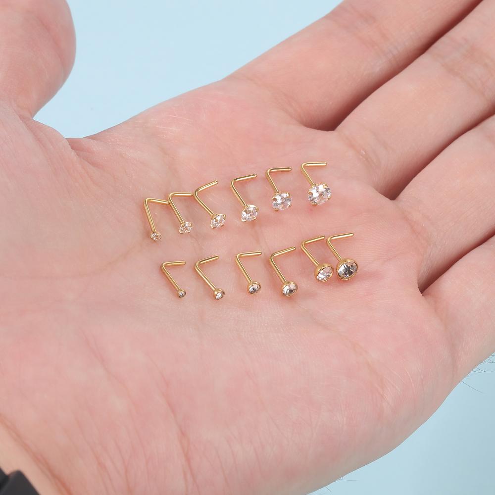 10pcs/lot 1.5/2.5/3mm Kristal Hidung Studs Stainless Steel Cubic Zirconia Tindik Hidung Bentuk S Nostril Piercing 20G