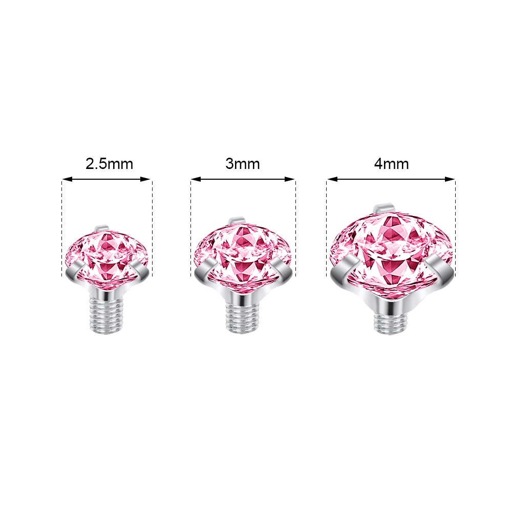 1pc 2.5/3/4mm Warna Kristal Dermal Anchor Piercing Stainless Steel Micro Dermal Permukaan Tindik Top Piercing Penyelam Kulit
