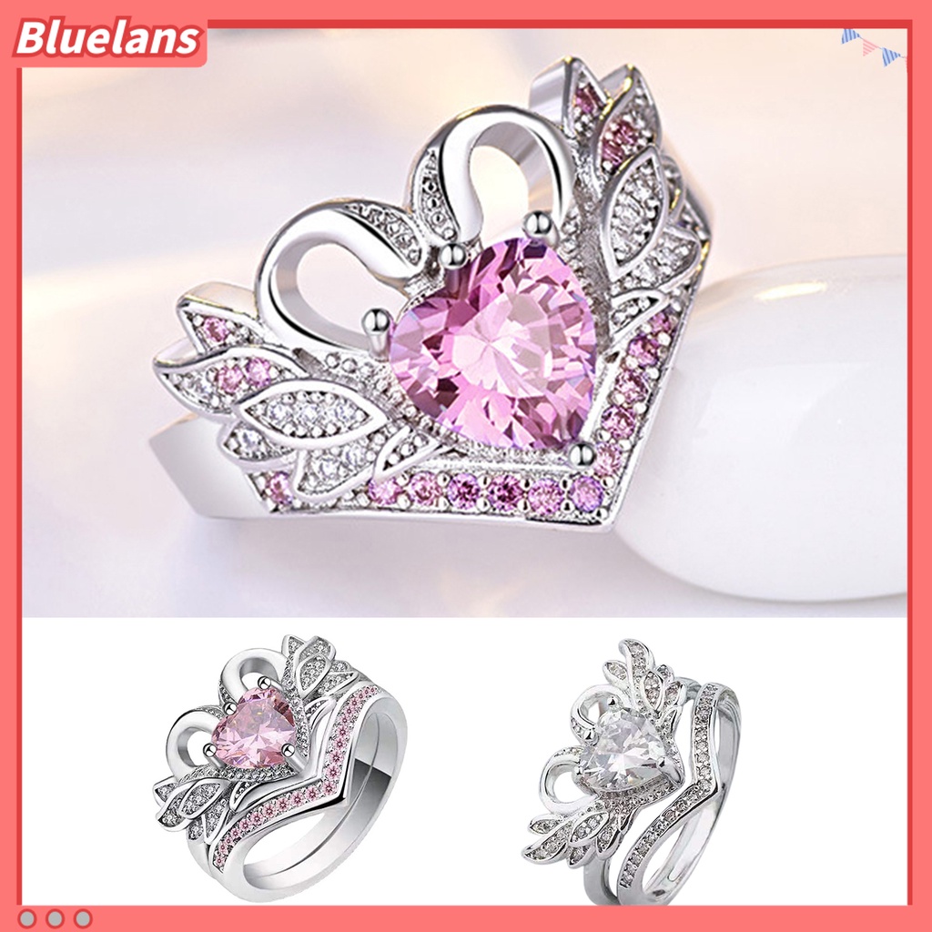 {In Stock} Sepasang Bentuk Angsa Wanita Cincin Cubic Zirconia Alloy Hati Hollow Shiny Finger Ring Perhiasan Aksesori