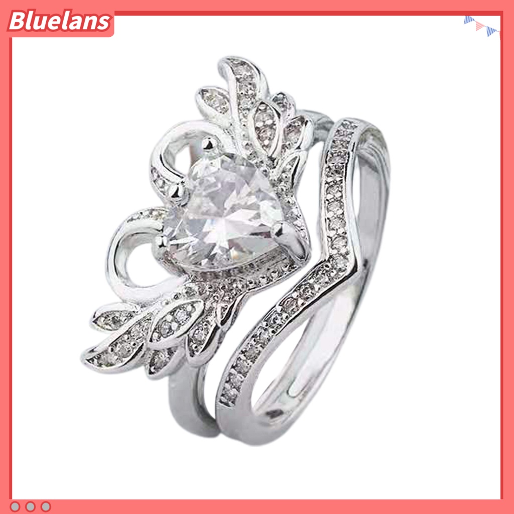 {In Stock} Sepasang Bentuk Angsa Wanita Cincin Cubic Zirconia Alloy Hati Hollow Shiny Finger Ring Perhiasan Aksesori