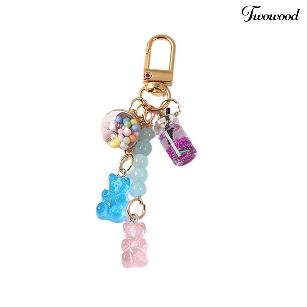 Twowood Kunci Cincin Manik-Manik Berwarna Cerah Tekstur Halus Warna Permen INS Kartun Gummy Bear Tas Liontin Perhiasan Hadiah