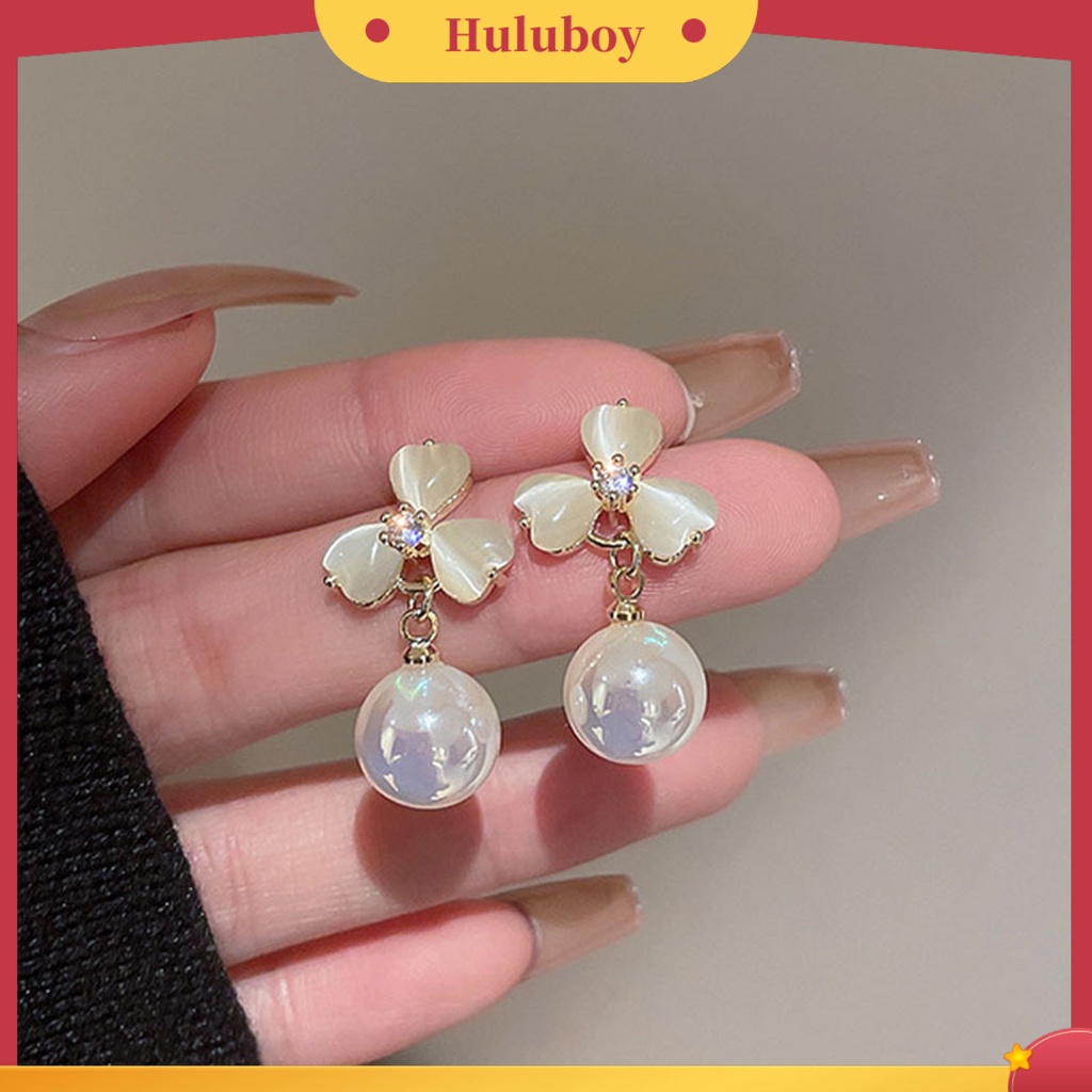 {Ready Stock} 1pasang Anting Stud Dainty Elegan Temperamen Gaya Perancis Mutiara Imitasi Opal Bunga Wanita Drop Earrings Perhiasan Aksesoris