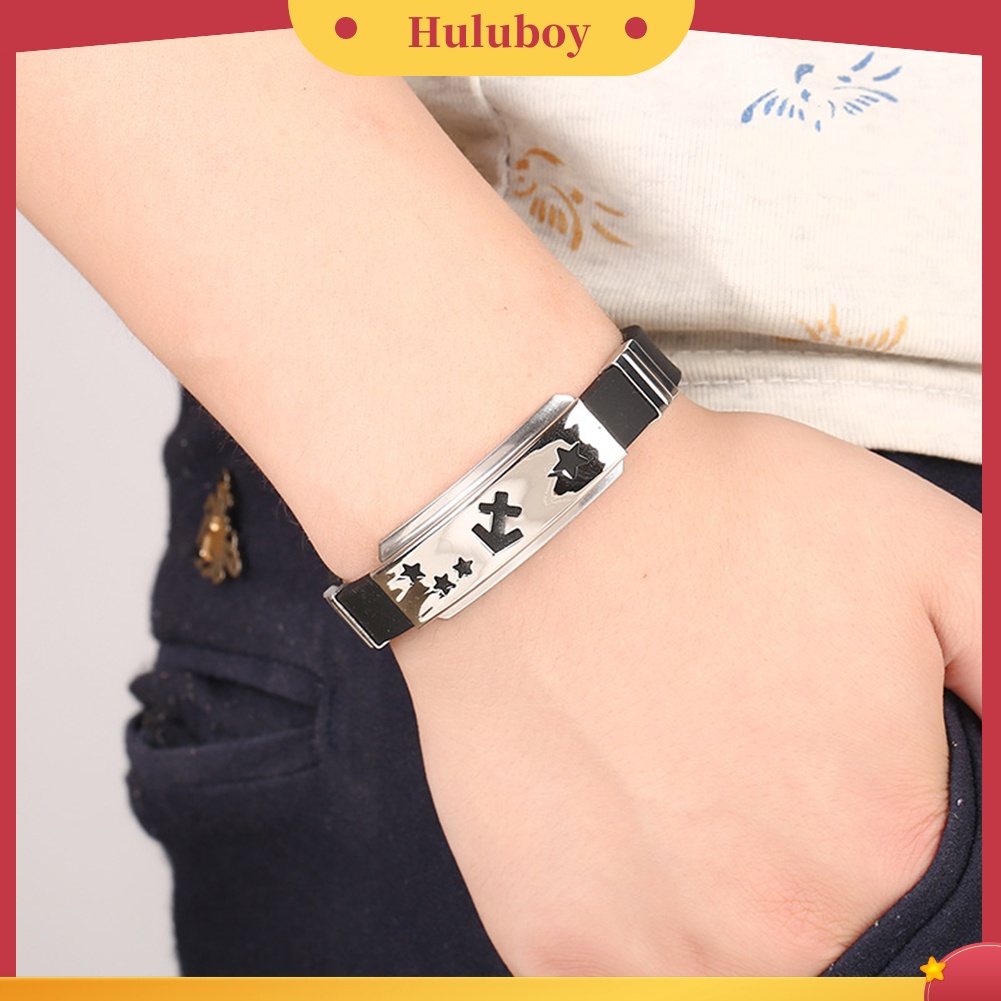 {Ready Stock} Gelang Tangan Pria Horoskop Stainless Steel Silikon Bangle Clasp Cuff Bracelet