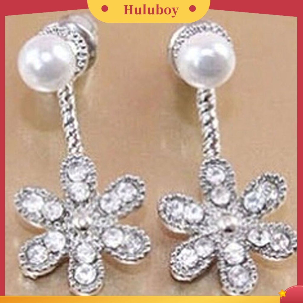 {Ready Stock} Anting Wanita Berkilau Anti Karat Alloy Berlian Imitasi Bunga Faux Pearl Ear Studs Untuk Belanja