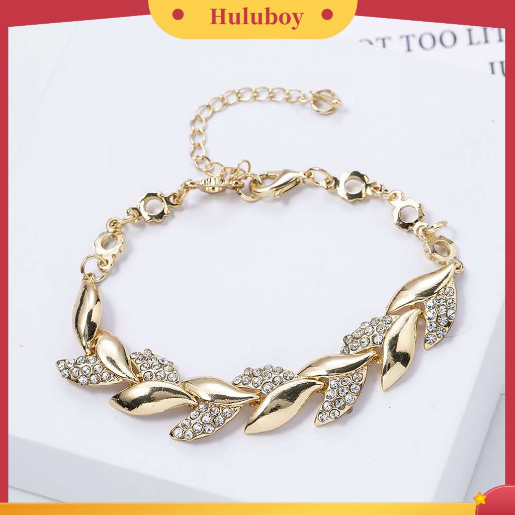 {Ready Stock} Gelang Berlian Imitasi Daun Emas Adjustable Bangle Daun Elegan Untuk Wanita