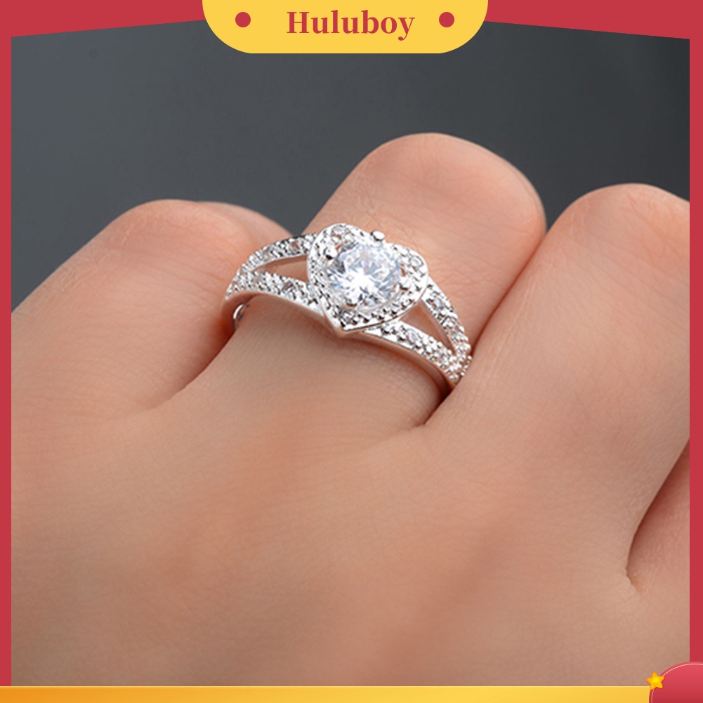 {Ready Stock} Wanita925 Sterling Silver Kristal Cinta Berbentuk Hati Cincin Pengantin Pernikahan Perhiasan