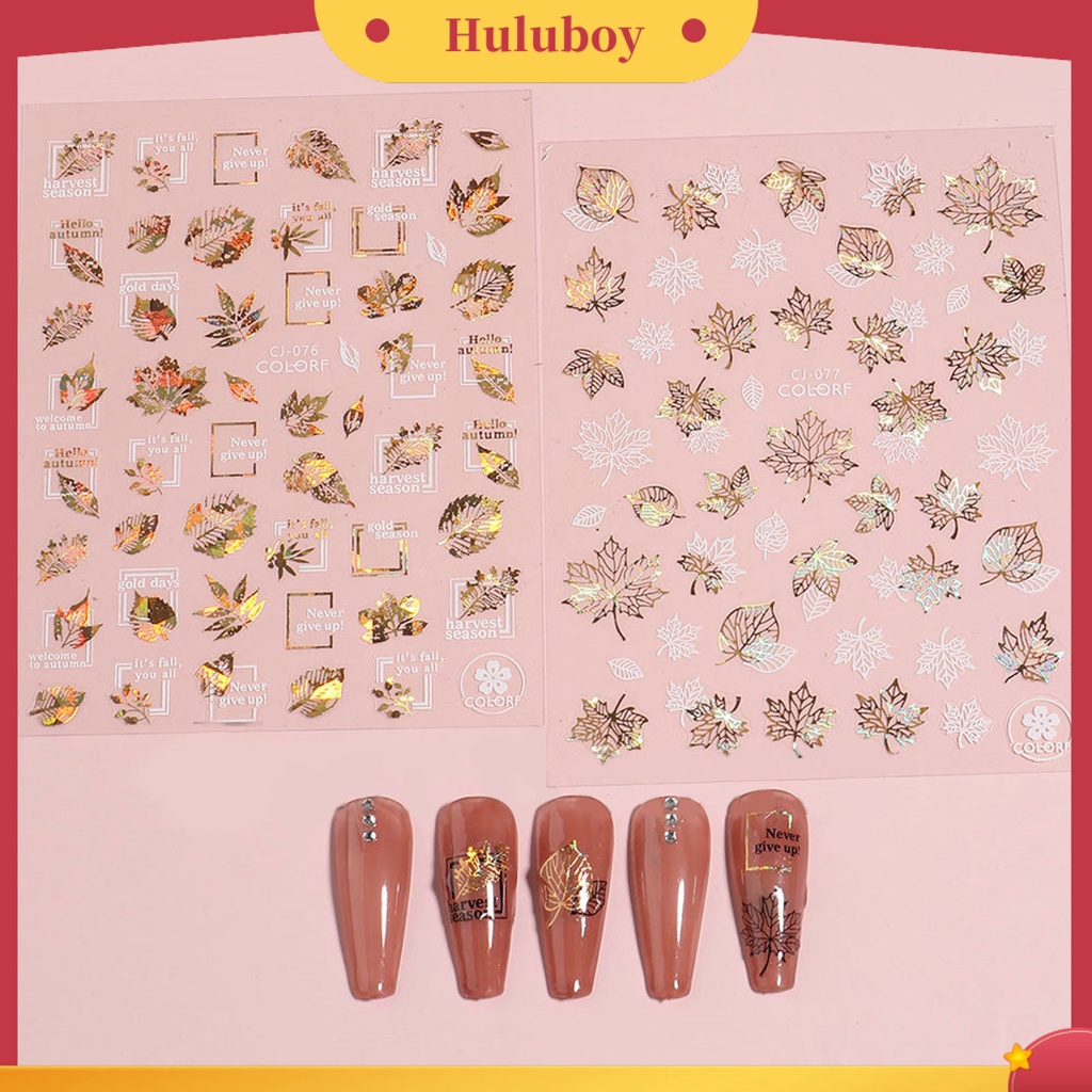 {In Stock} 2lembar Stiker Nail Art Gloss Perekat Diri Tidak Luntur DIY Kuat Lengket Kupu-Kupu Maple Daun Manicure Decal Nail Salon Supply
