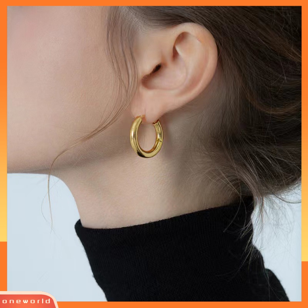 [ONE] 1pasang Anting Hoop Stainless Steel Geometris Elegan Dipoles Warna Perak Anting Lingkaran Logam Fashion Perhiasan