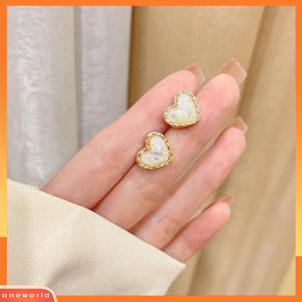 [OWR] 1pasang Anting Wanita Retro Elegan Berkilau Geometris Temperamen Menghias Nikel Gratis Bentuk Hati Stud Earrings Perhiasan Aksesori